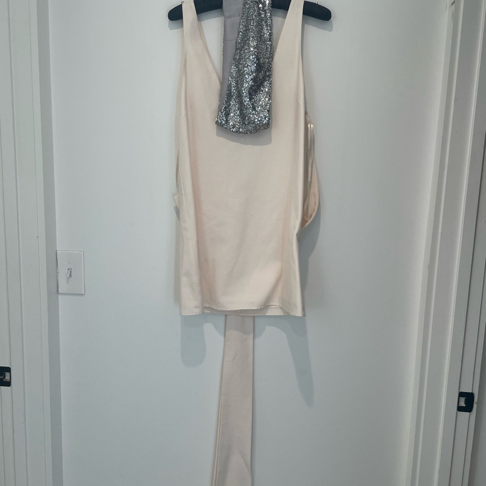 Self-Portrait Cream Mini Dress with Silver Sequin Top